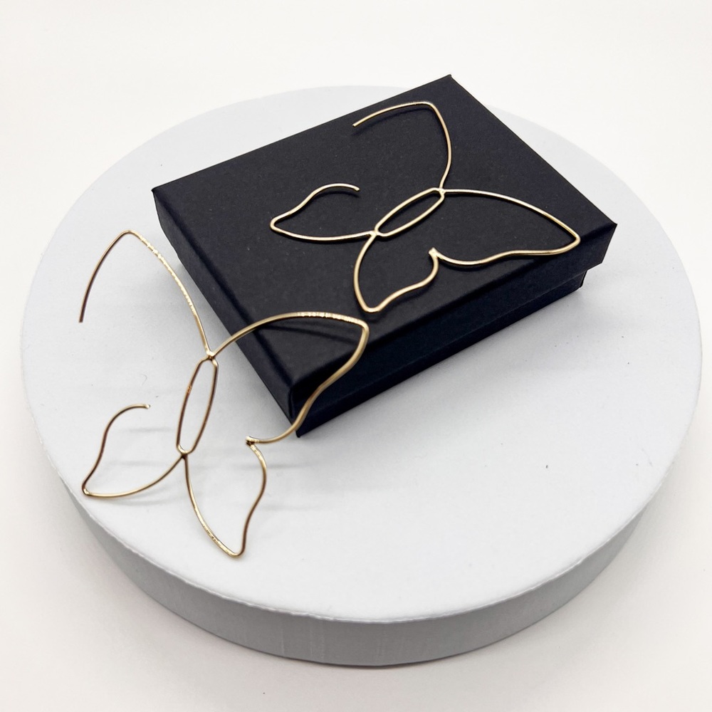 Large Gold Butterfly Hoop Earrings - Picture 6 of 9